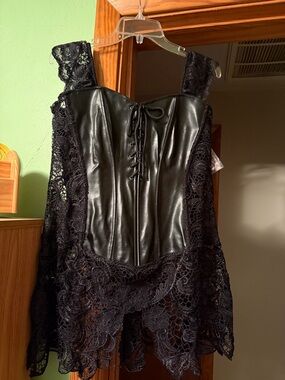 Dreamgirl Black Faux Leather & Lace Mini Dress